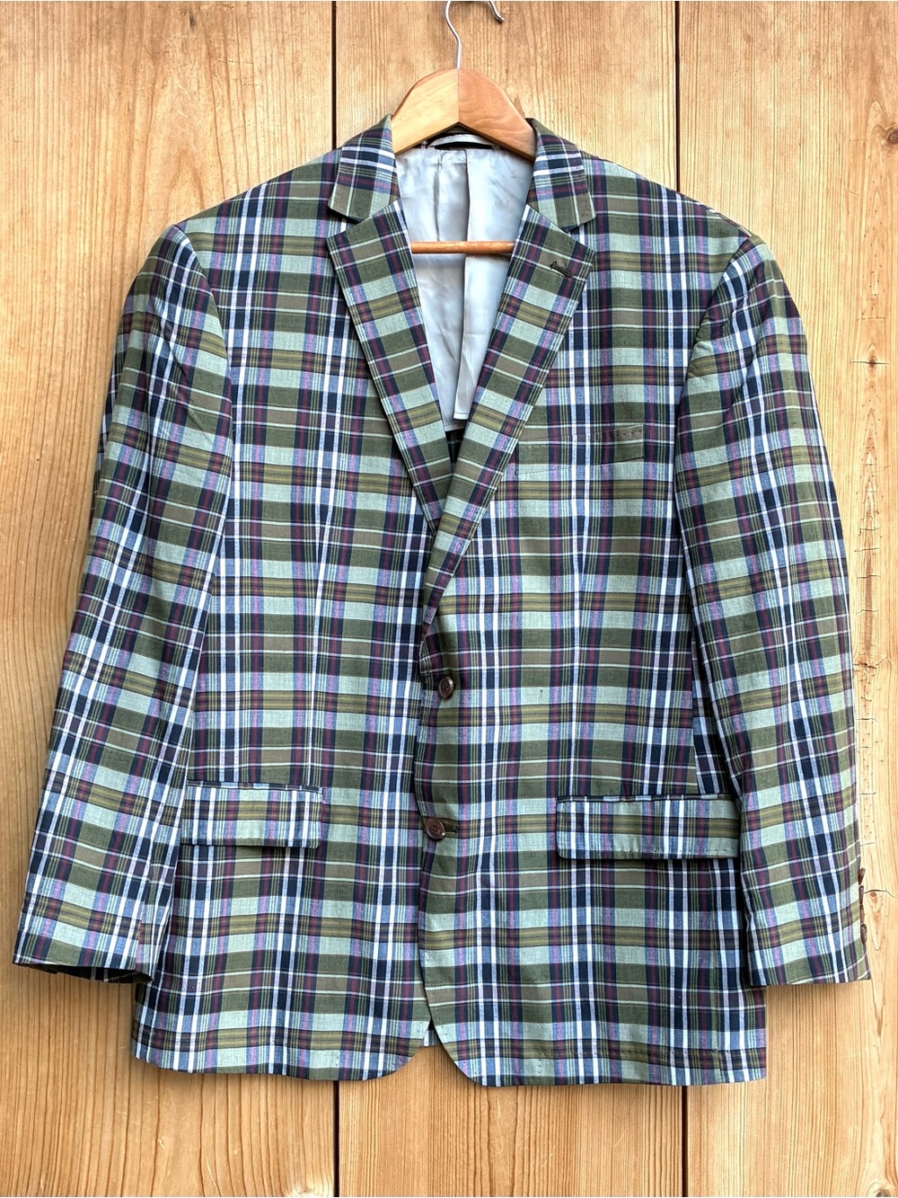 Ralph Lauren Green Plaid Cotton Blazer Jacket Sz 42R